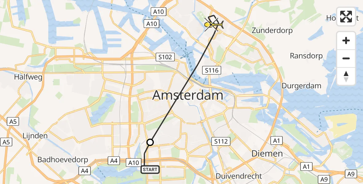 Routekaart van de vlucht: Lifeliner 1 naar Amsterdam