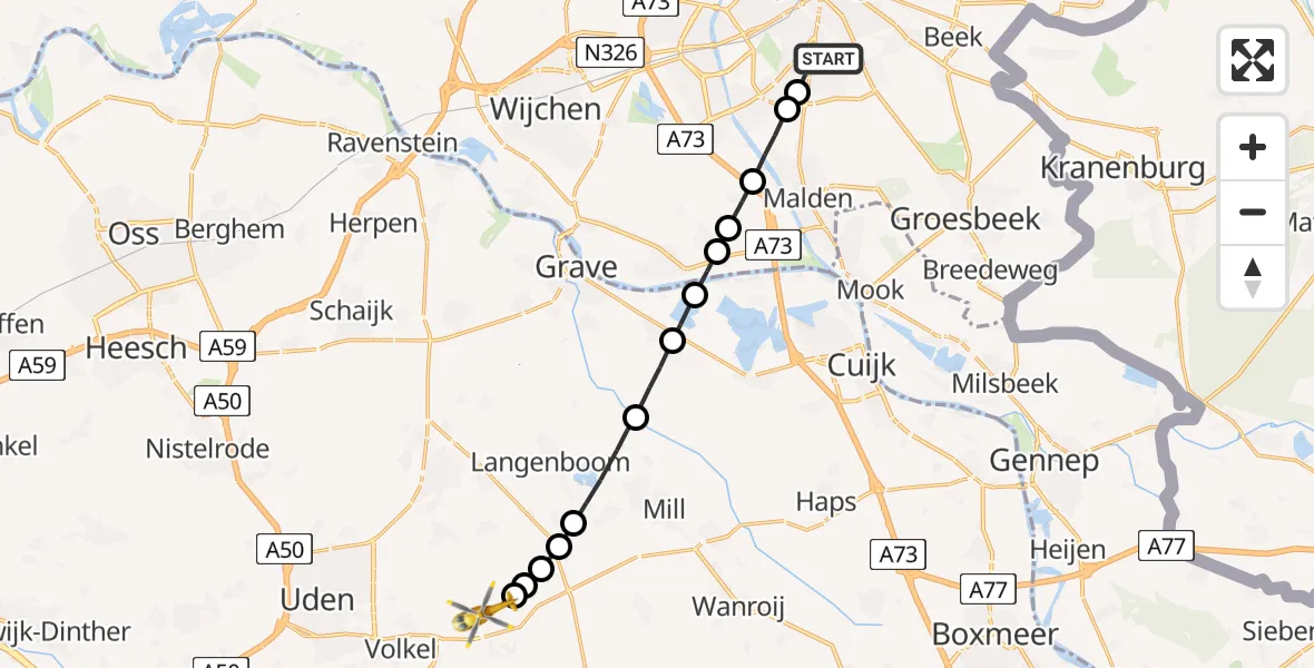 Vluchtroute Traumahelikopter Radboud Universitair Medisch Centrum - Vliegbasis Volkel, 01 januari 2023, 14:32