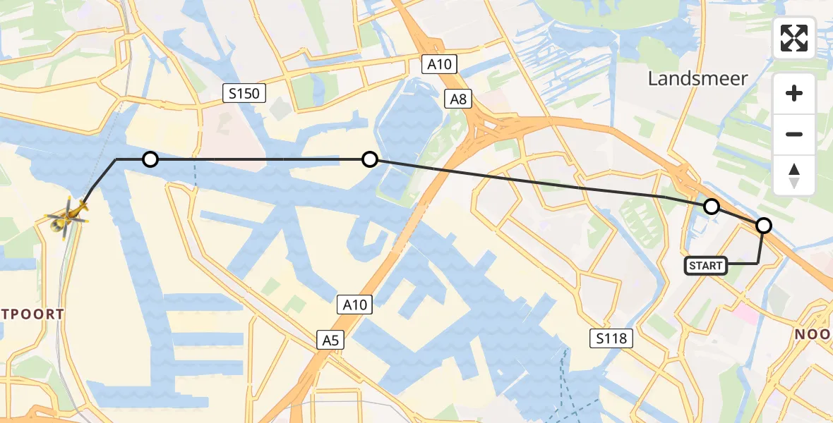 Vluchtroute Traumahelikopter Amsterdam - Amsterdam Heliport, 01 januari 2023, 14:45