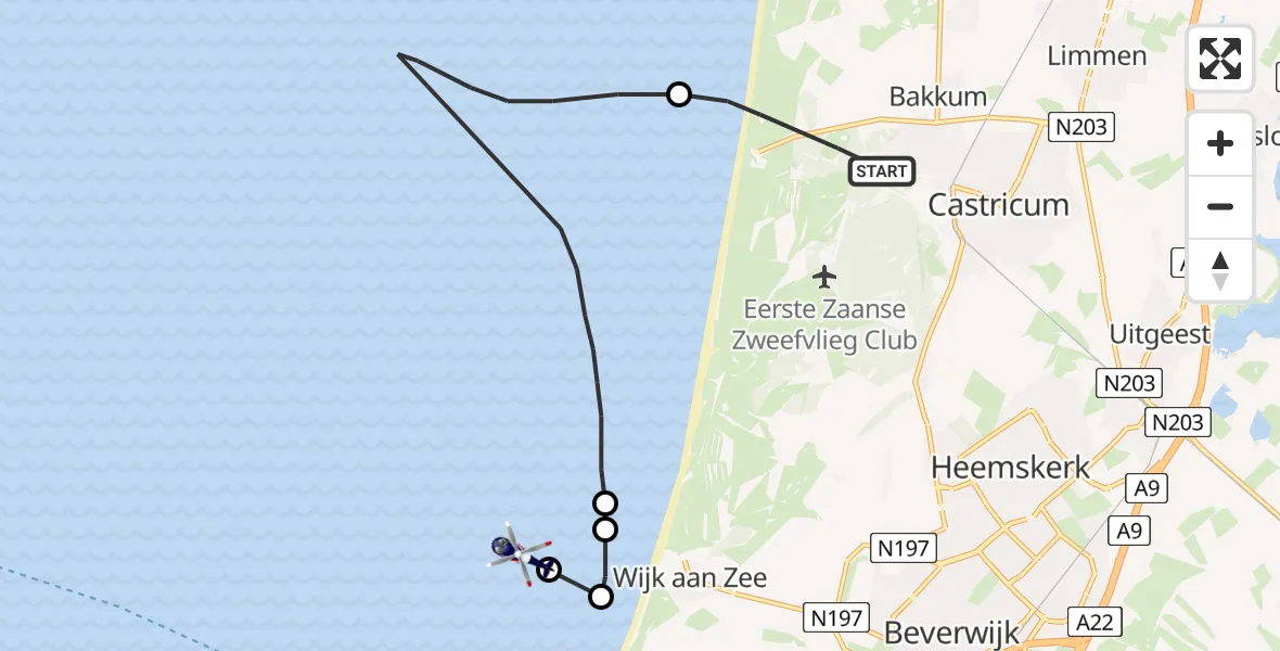 Vluchtroute Politiehelikopter Castricum - , 01 januari 2023, 15:25