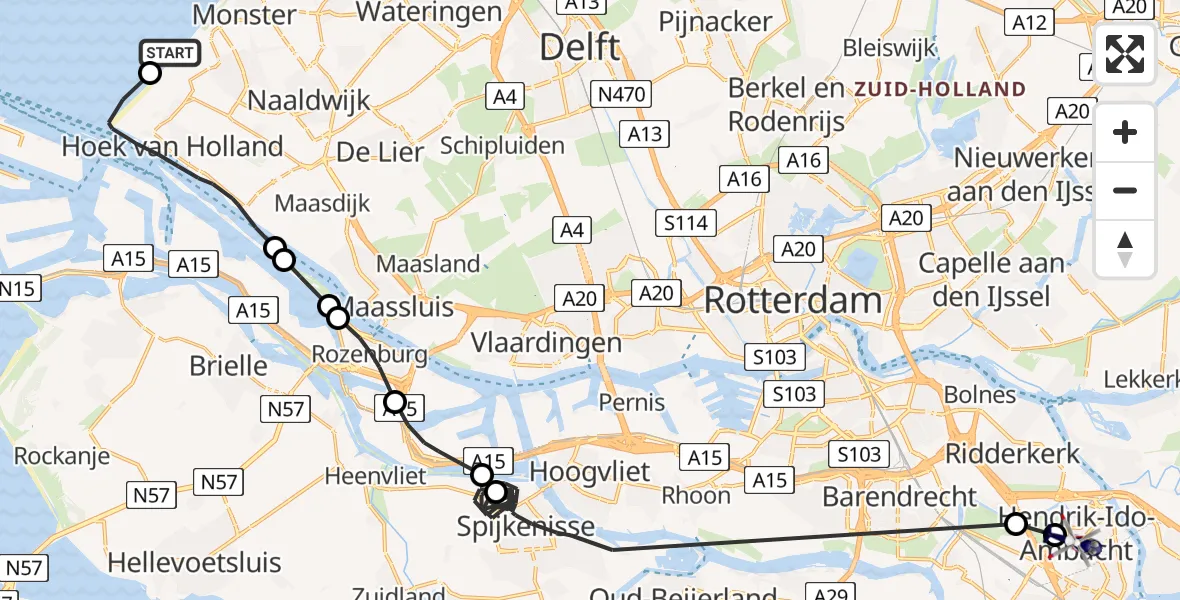 Vluchtroute Politiehelikopter 's-Gravenzande - Hendrik-Ido-Ambacht, 01 januari 2023, 16:00
