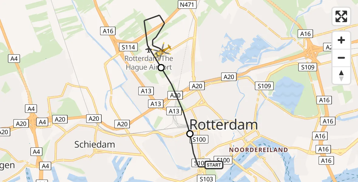 Vluchtroute Traumahelikopter Erasmus MC - Rotterdam The Hague Airport, 01 januari 2023, 16:52