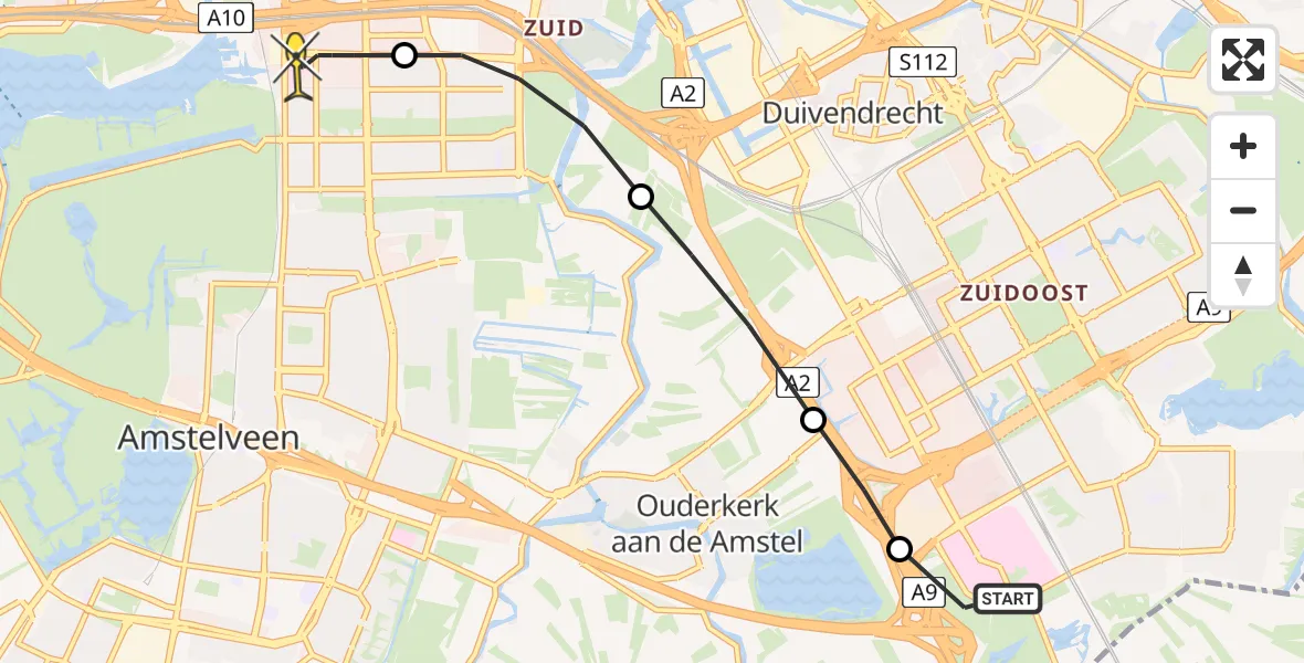 Routekaart van de vlucht: Lifeliner 1 naar VU Medisch Centrum Amsterdam