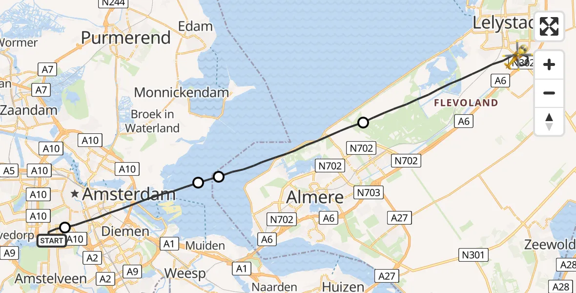 Vluchtroute Traumahelikopter VU Medisch Centrum Amsterdam - Lelystad, 01 januari 2023, 17:32