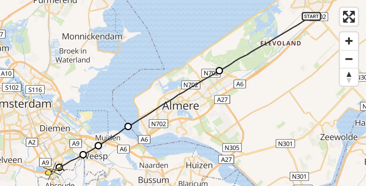 Routekaart van de vlucht: Lifeliner 1 naar Academisch Medisch Centrum (AMC)