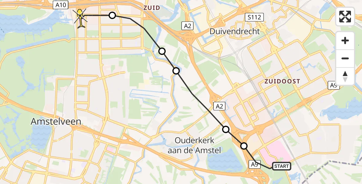 Routekaart van de vlucht: Lifeliner 1 naar VU Medisch Centrum Amsterdam