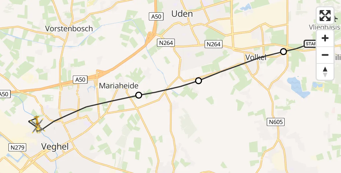 Vluchtroute Traumahelikopter Vliegbasis Volkel - Veghel, 01 januari 2023, 18:43