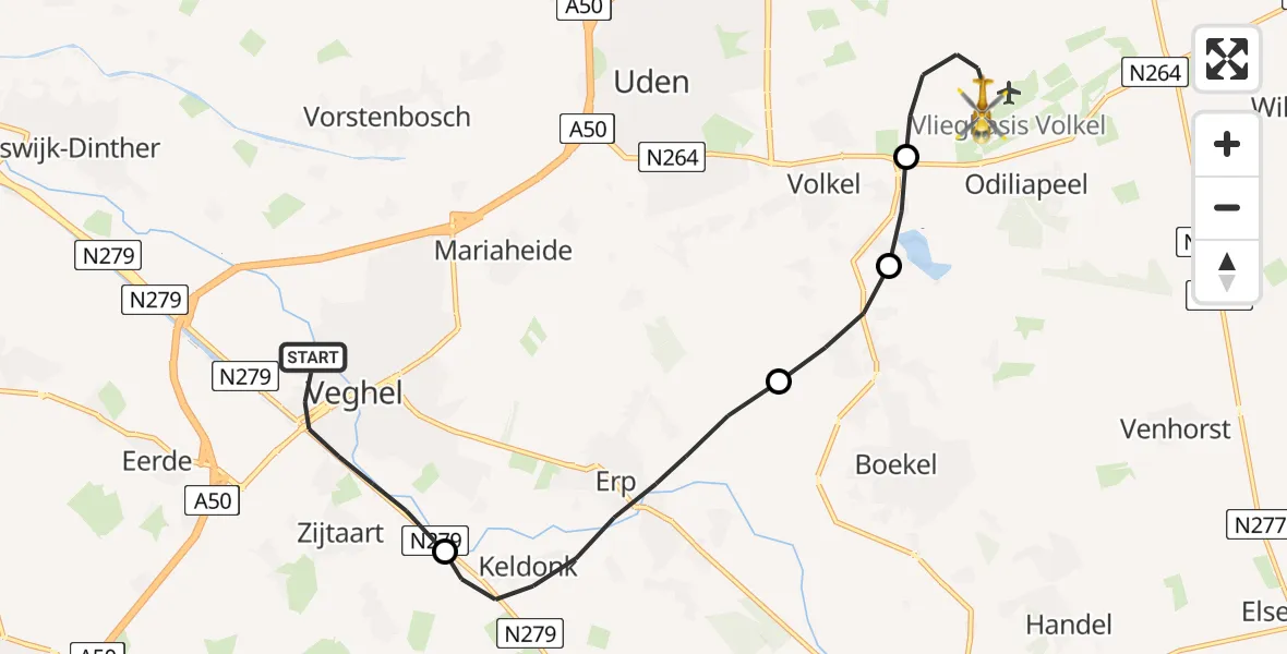 Vluchtroute Traumahelikopter Veghel - Vliegbasis Volkel, 01 januari 2023, 19:21
