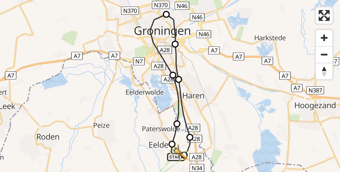 Vluchtroute Traumahelikopter Groningen Airport Eelde - Groningen Airport Eelde, 01 januari 2023, 19:53