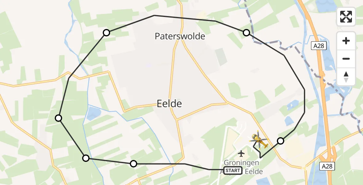 Vluchtroute Traumahelikopter Groningen Airport Eelde - Groningen Airport Eelde, 01 januari 2023, 20:42