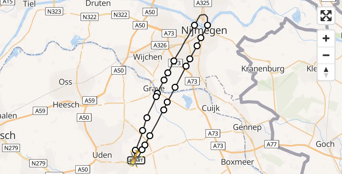 Vluchtroute Traumahelikopter Vliegbasis Volkel - Vliegbasis Volkel, 02 januari 2023, 00:08