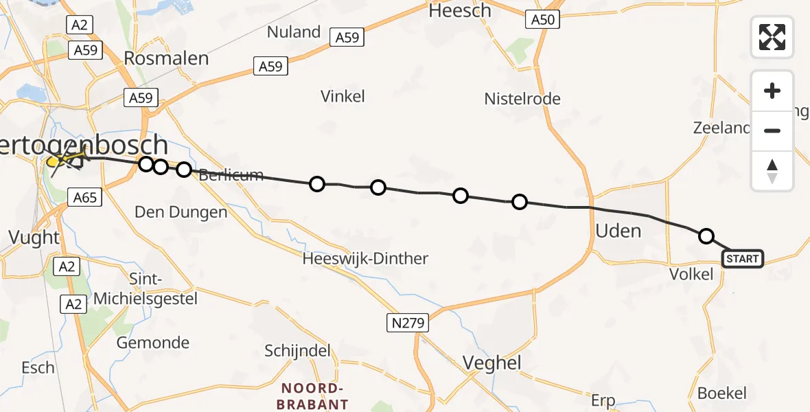 Routekaart van de vlucht: Lifeliner 3 naar 's-Hertogenbosch