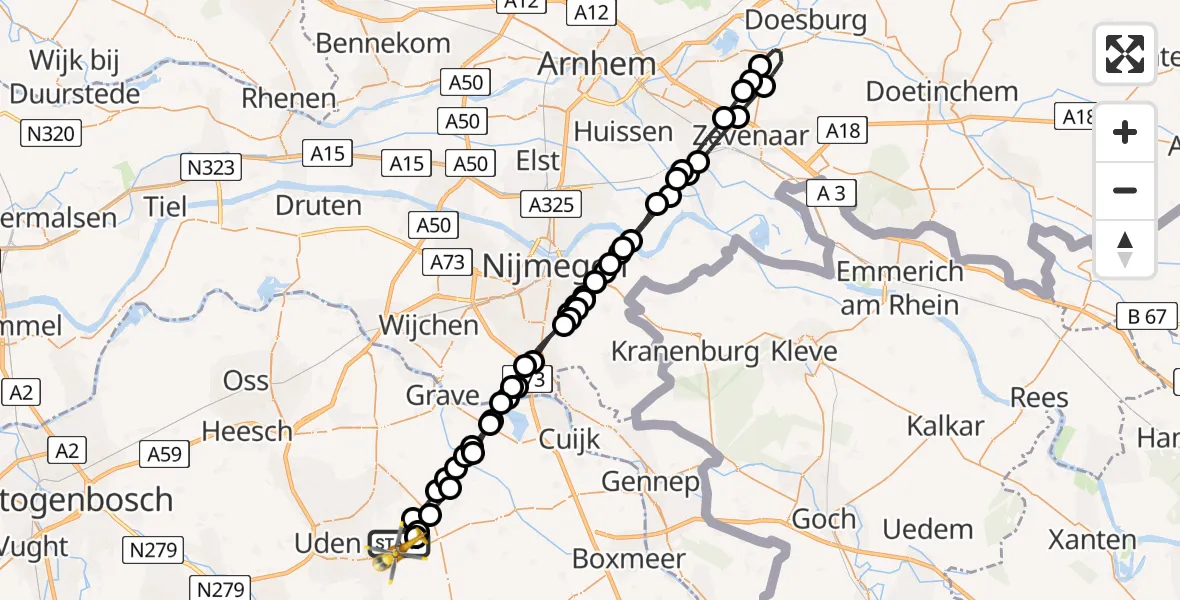 Vluchtroute Traumahelikopter Vliegbasis Volkel - Vliegbasis Volkel, 02 januari 2023, 10:25