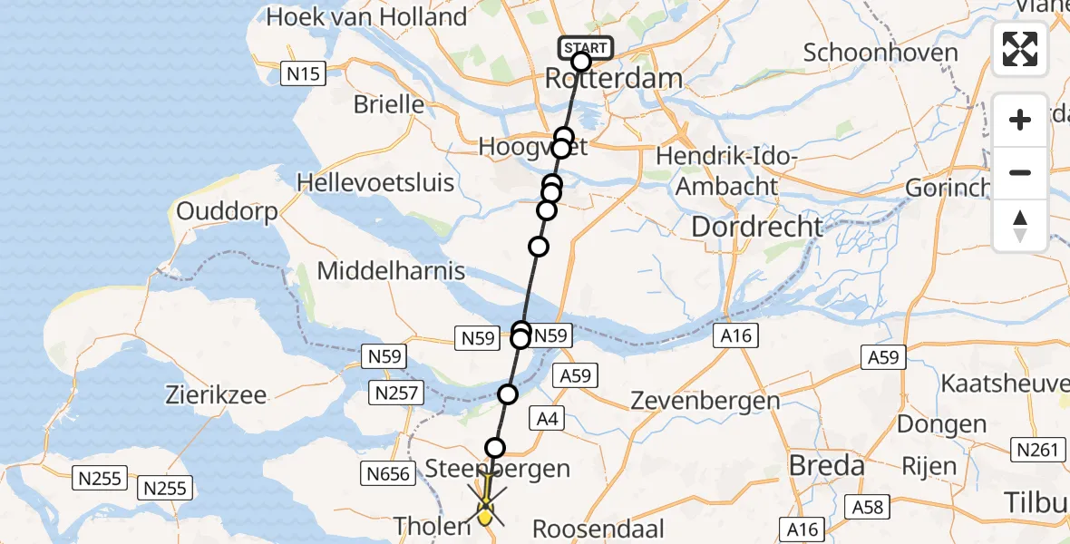 Routekaart van de vlucht: Lifeliner 2 naar Steenbergen