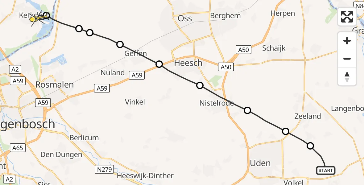 Routekaart van de vlucht: Lifeliner 3 naar Kerkdriel