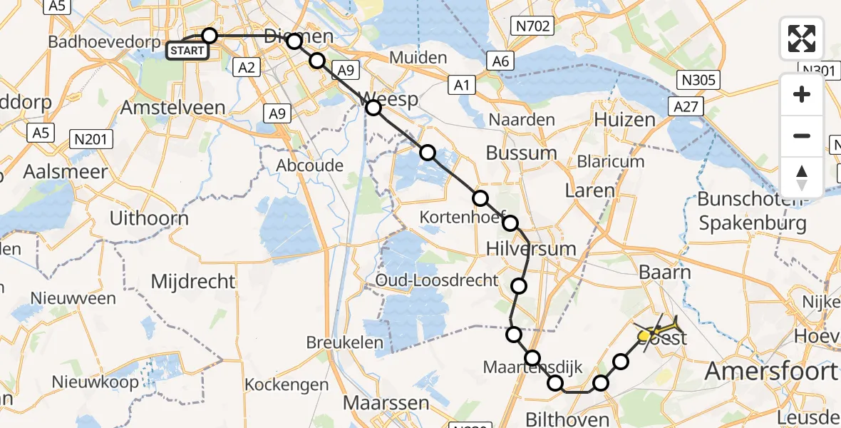 Routekaart van de vlucht: Lifeliner 1 naar Soest