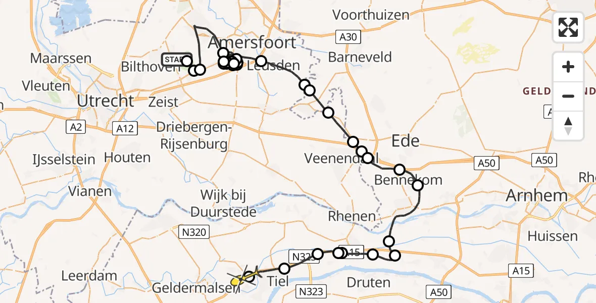 Routekaart van de vlucht: Politiehelikopter naar Kerk-Avezaath