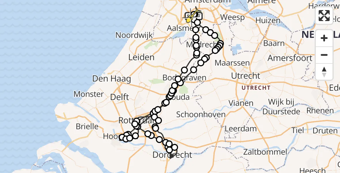 Routekaart van de vlucht: Politieheli naar Schiphol