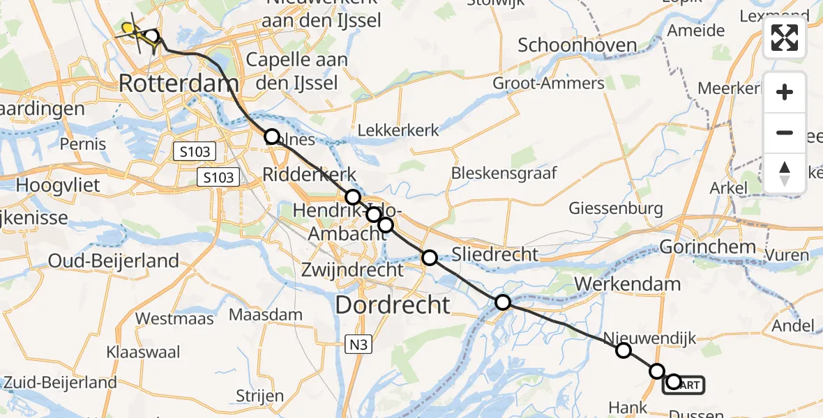 Routekaart van de vlucht: Lifeliner 2 naar Rotterdam The Hague Airport