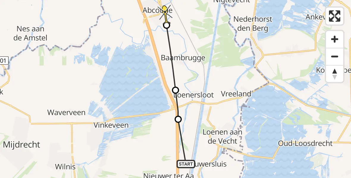 Routekaart van de vlucht: Politiehelikopter naar Abcoude