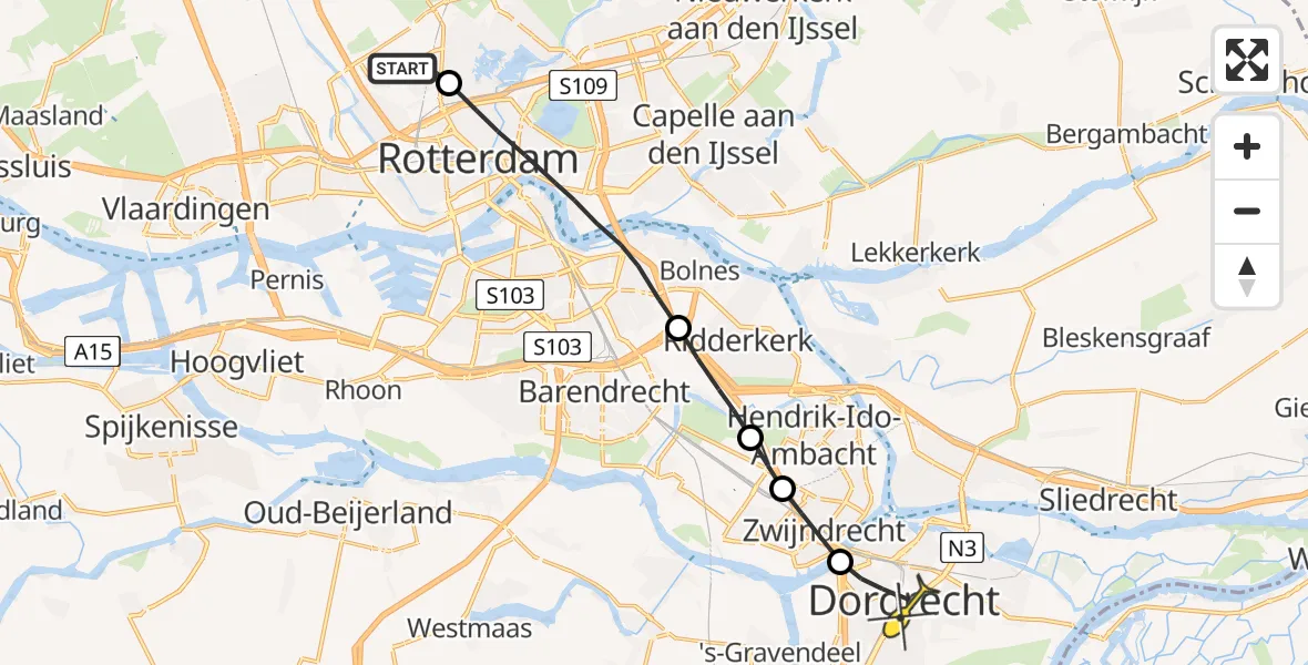 Routekaart van de vlucht: Lifeliner 2 naar Dordrecht