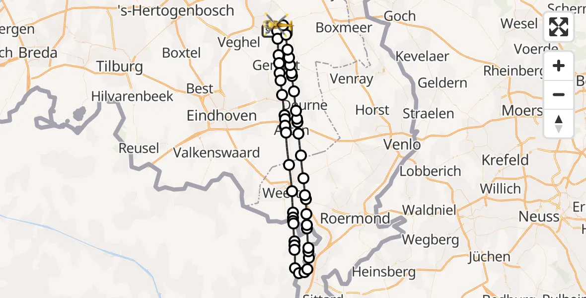 Vluchtroute Traumahelikopter Vliegbasis Volkel - Vliegbasis Volkel, 02 januari 2023, 16:12
