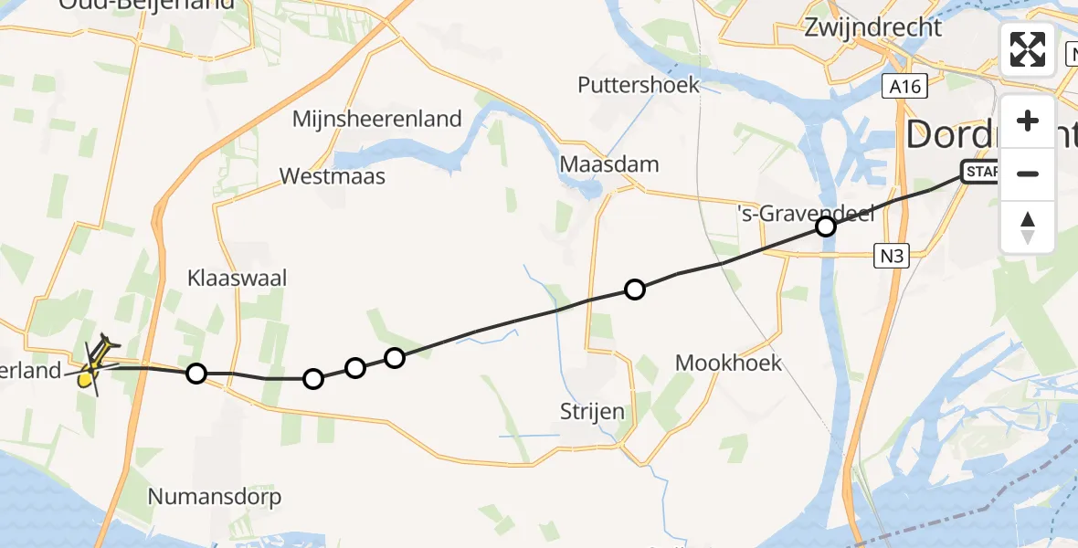 Routekaart van de vlucht: Lifeliner 2 naar Numansdorp