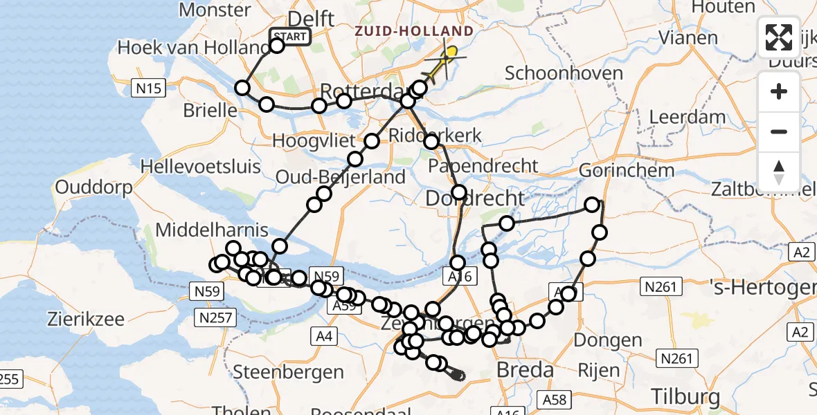 Routekaart van de vlucht: Politieheli naar Nieuwerkerk aan den IJssel