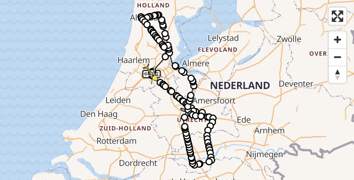 Routekaart van de vlucht: Politieheli naar Schiphol