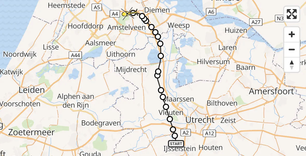 Routekaart van de vlucht: Lifeliner 1 naar VU Medisch Centrum Amsterdam