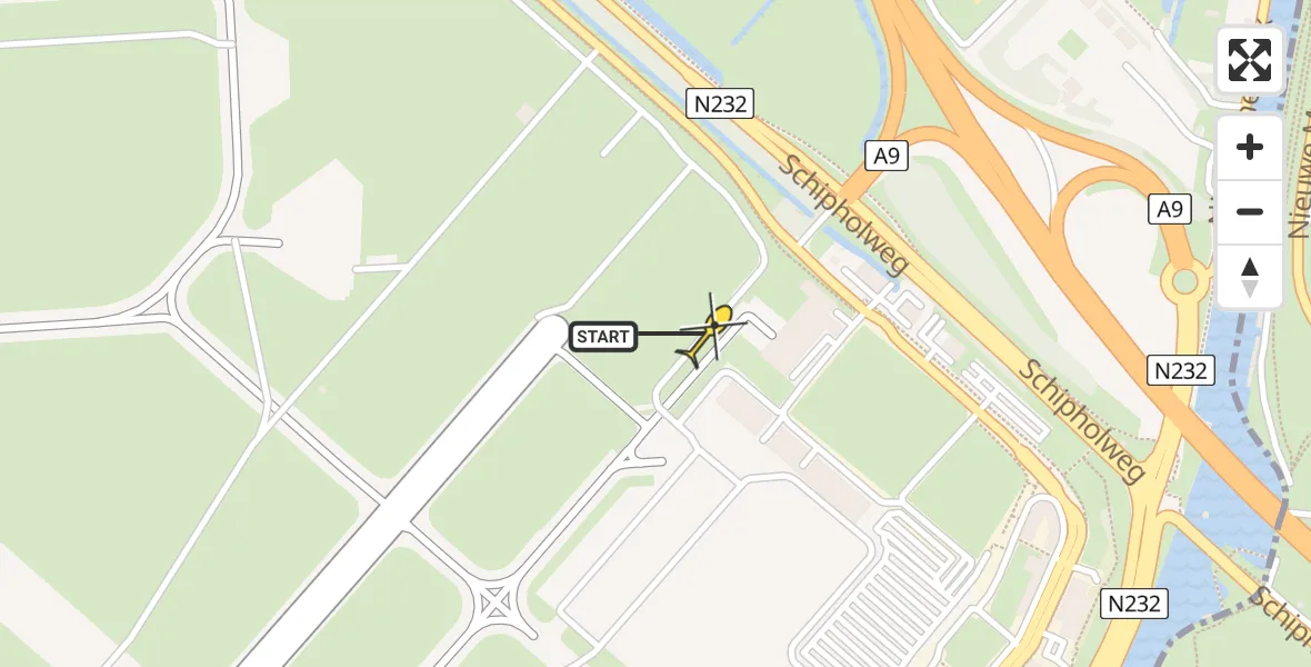 Routekaart van de vlucht: Politiehelikopter naar Schiphol