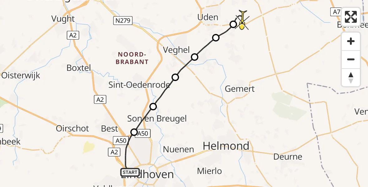 Routekaart van de vlucht: Lifeliner 3 naar Vliegbasis Volkel