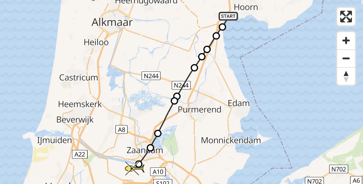 Routekaart van de vlucht: Lifeliner 1 naar Amsterdam Heliport