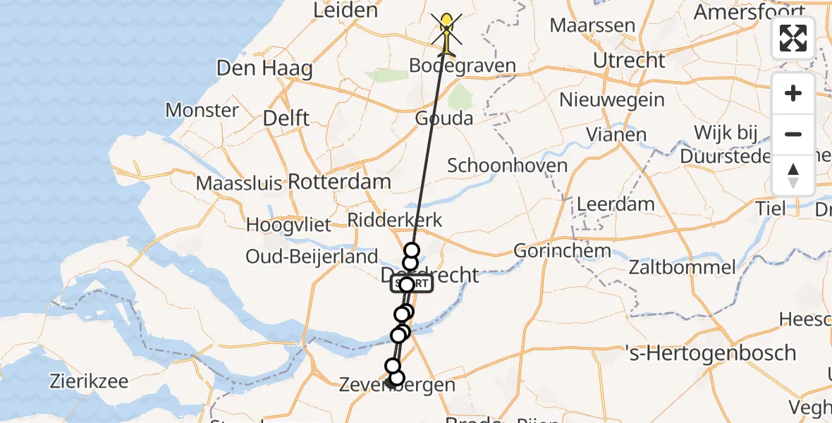 Routekaart van de vlucht: Politieheli naar Aarlanderveen