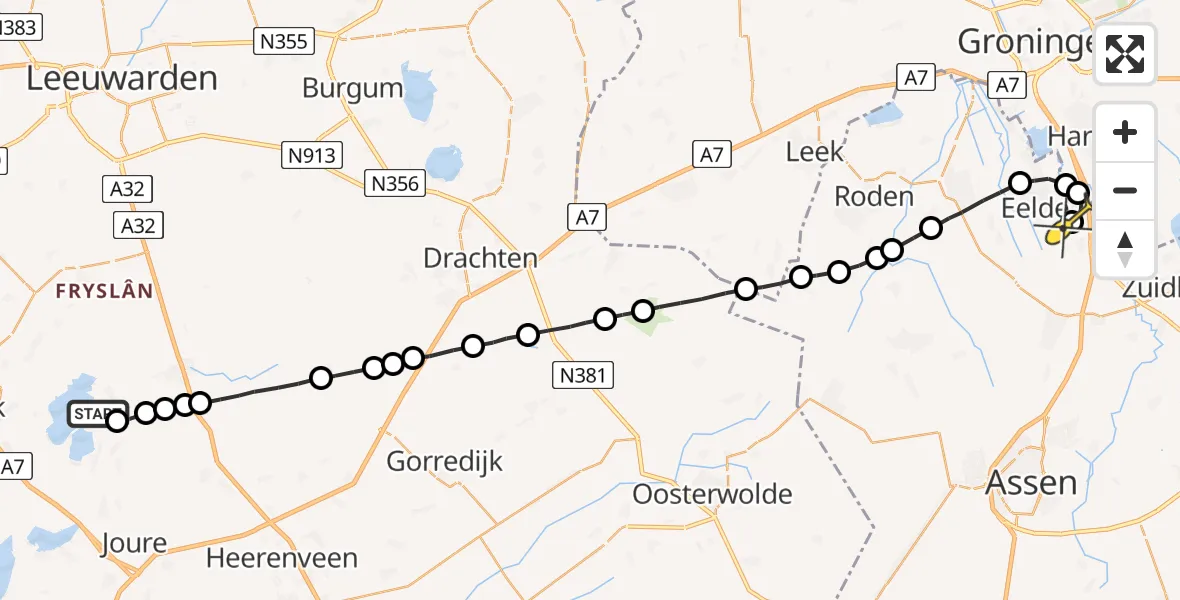 Routekaart van de vlucht: Lifeliner 4 naar Groningen Airport Eelde