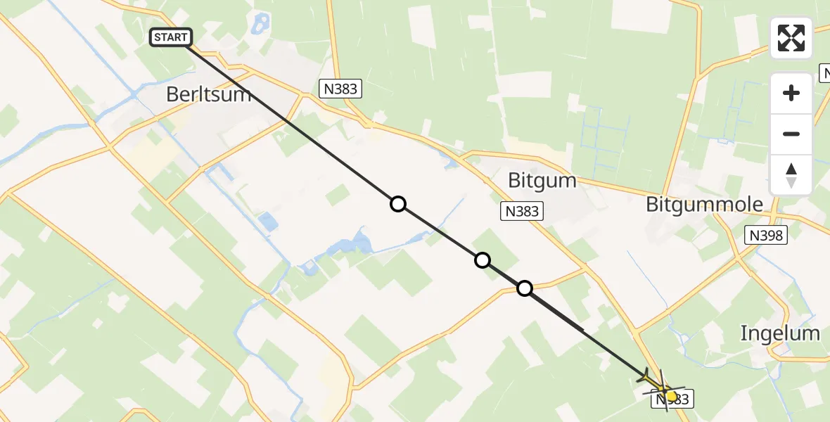 Routekaart van de vlucht: Ambulancehelikopter naar Ingelum