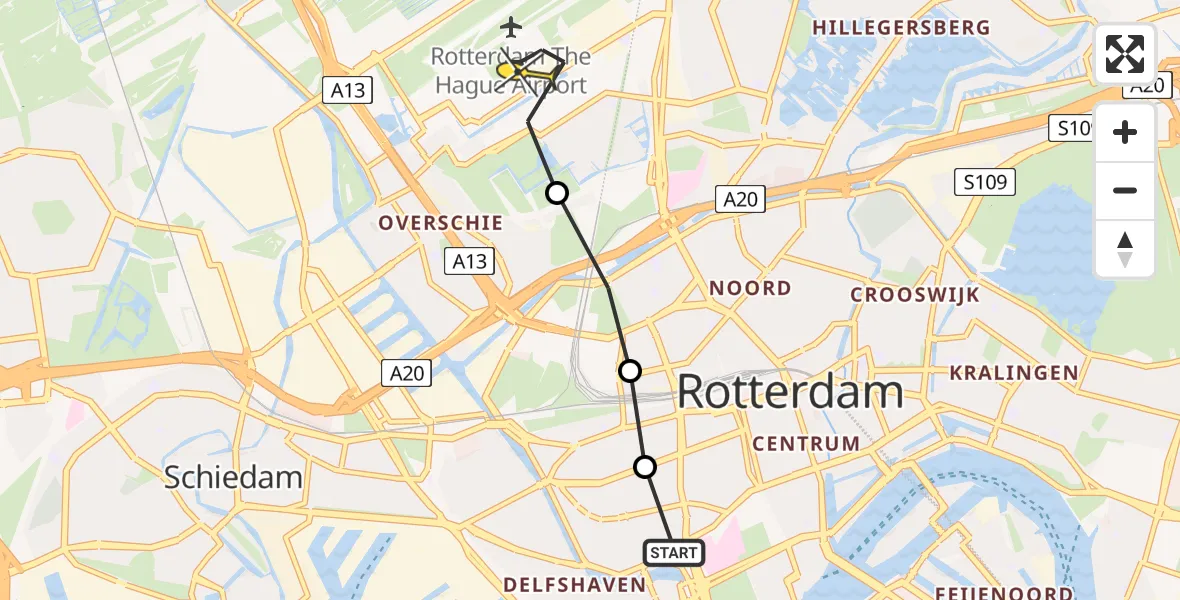 Routekaart van de vlucht: Lifeliner 2 naar Rotterdam The Hague Airport