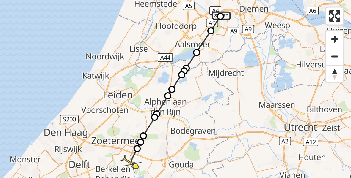 Routekaart van de vlucht: Lifeliner 1 naar Bleiswijk