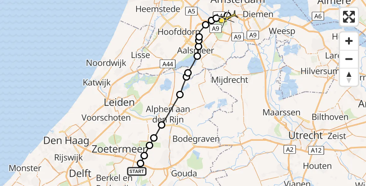 Routekaart van de vlucht: Lifeliner 1 naar VU Medisch Centrum Amsterdam