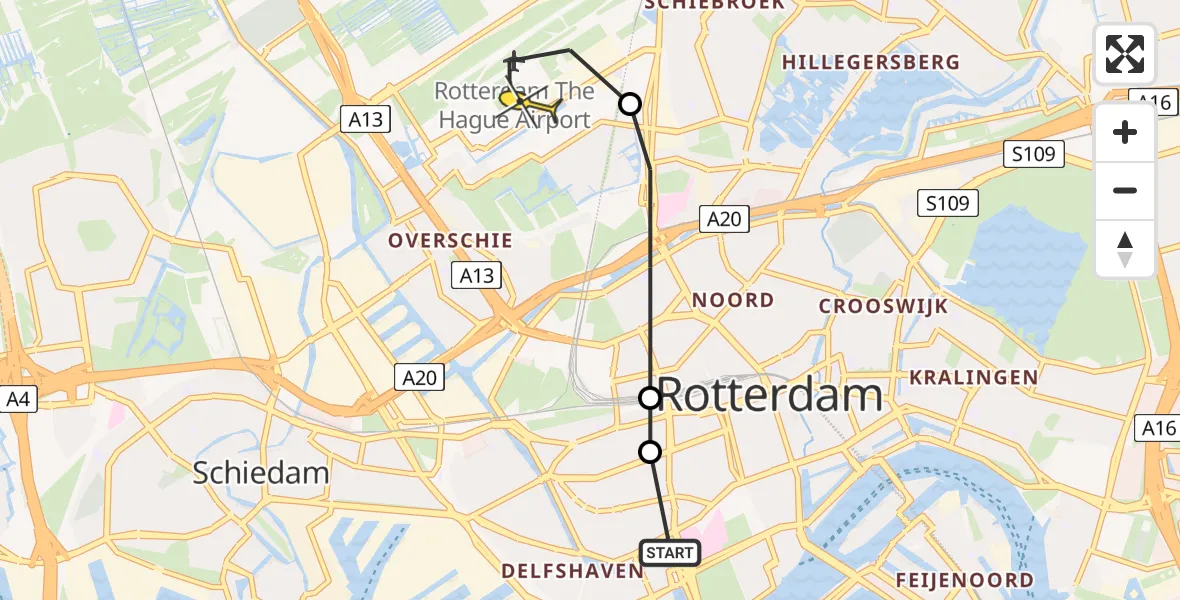 Routekaart van de vlucht: Lifeliner 2 naar Rotterdam The Hague Airport