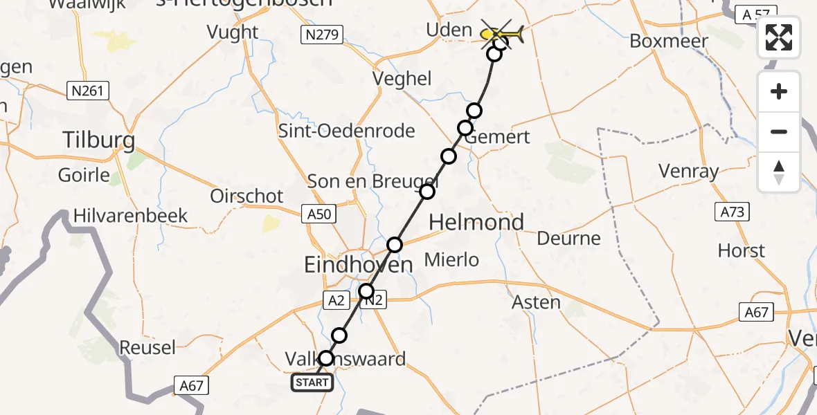 Routekaart van de vlucht: Lifeliner 3 naar Vliegbasis Volkel