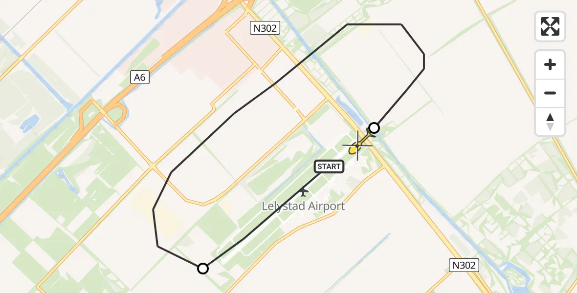 Vluchtroute Politiehelikopter van Lelystad Airport naar Lelystad Airport