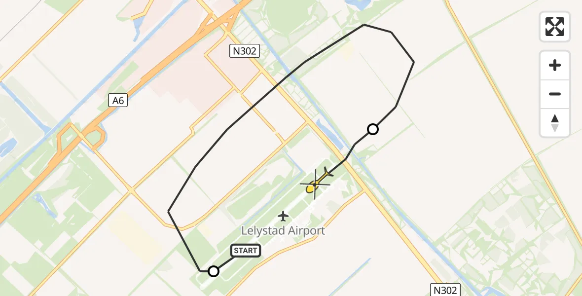 Vluchtroute Politiehelikopter van Lelystad Airport naar Lelystad Airport