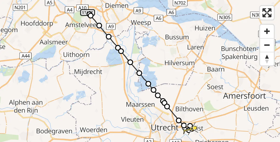 Routekaart van de vlucht: Lifeliner 1 naar De Bilt