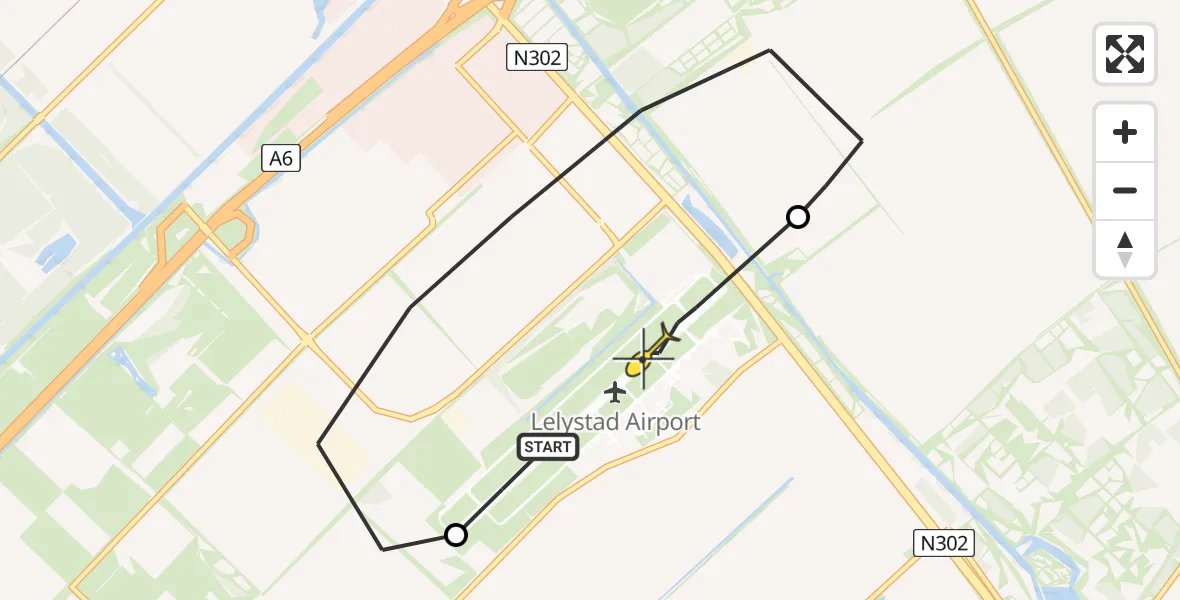 Vluchtroute Politiehelikopter van Lelystad Airport naar Lelystad Airport