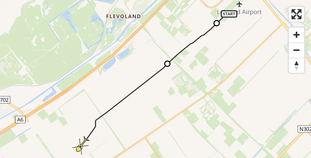 Vluchtroute Politiehelikopter van Lelystad Airport naar Zeewolde