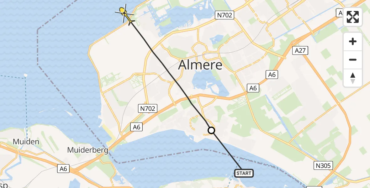 Routekaart van de vlucht: Politiehelikopter naar Almere