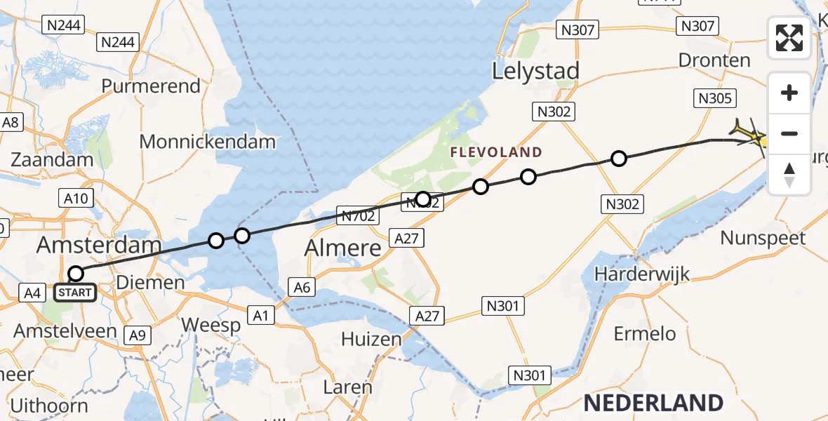 Routekaart van de vlucht: Lifeliner 1 naar Biddinghuizen