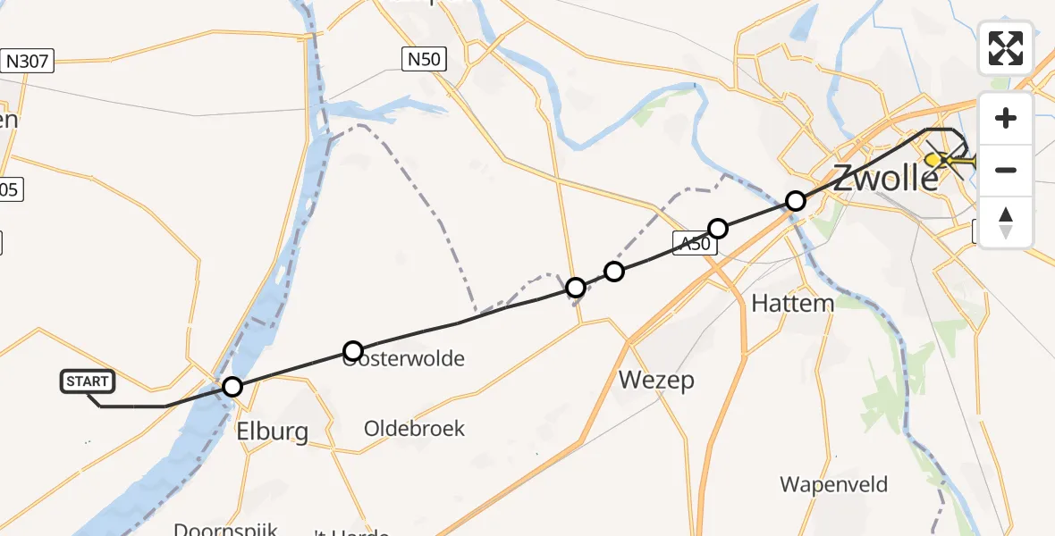 Routekaart van de vlucht: Lifeliner 1 naar Zwolle