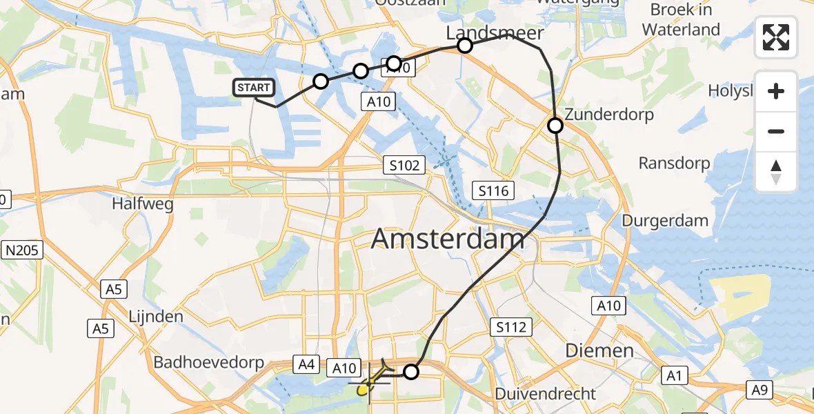 Routekaart van de vlucht: Lifeliner 1 naar VU Medisch Centrum Amsterdam